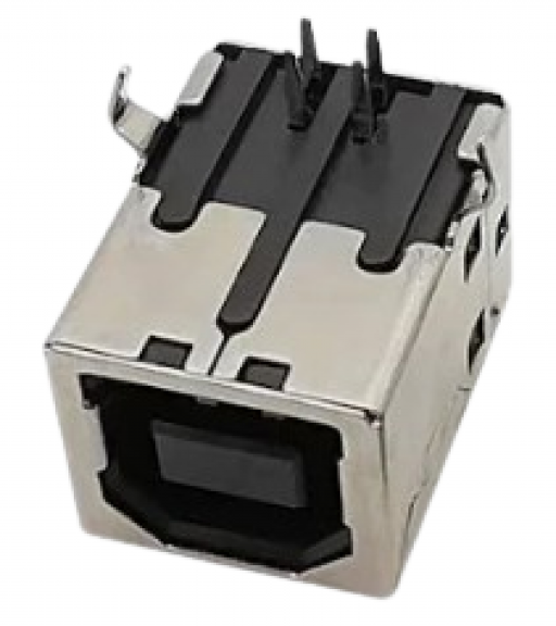 Conector Jack USB 2.0 B Fêmea 90º 4 Pinos 2 Garras